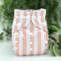 Peach and White Striped Pocket Cloth Diaper - "Calathea" Print with Insert