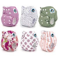 Jolie Fleur Collection, 6 pocket cloth diapers with 3-layer diaper inserts