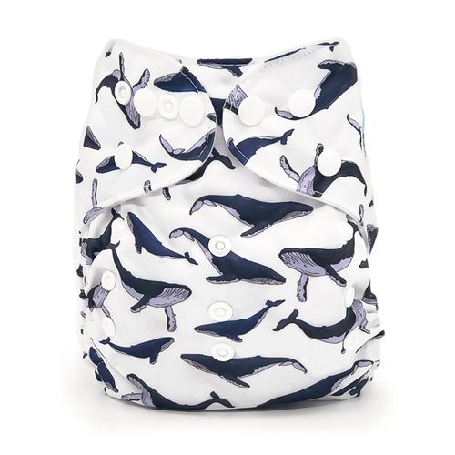 Whale Print Pocket Cloth Diaper - "Balaena" Print with Insert