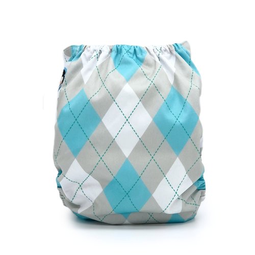 Aqua Argyle Pocket Cloth Diaper - "Oxford" Print with Insert