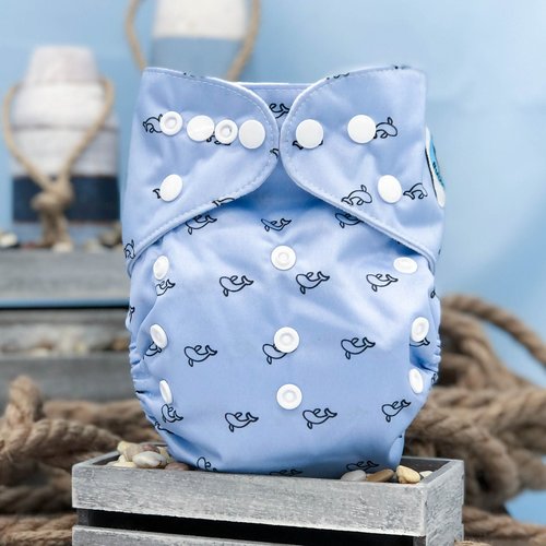 Sky Blue Whale Pocket Cloth Diaper - "Cetacea" Print with Insert