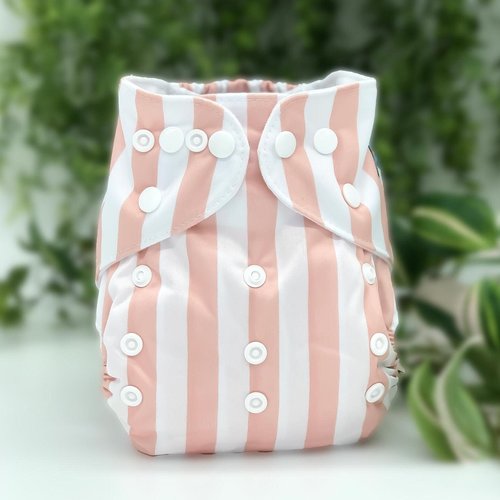 Peach and White Striped Pocket Cloth Diaper - "Calathea" Print with Insert