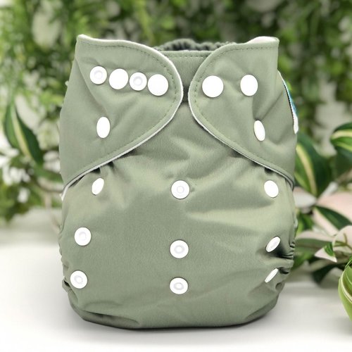 Green Pocket Cloth Diaper - Solid Green Color "Sage" with Insert