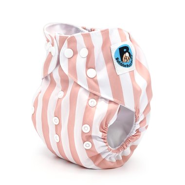 Peach and White Striped Pocket Cloth Diaper - "Calathea" Print with Insert