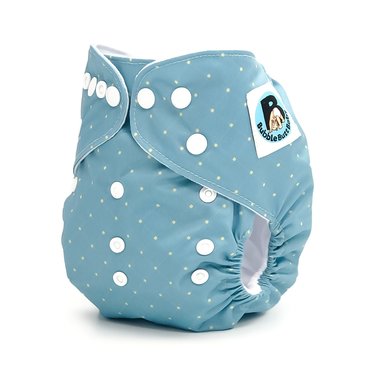 Side image of a blue pocket cloth diaper in the quilted pattern named Wellington. Part of the Regent Street Collection by Bubble Butt Baby.