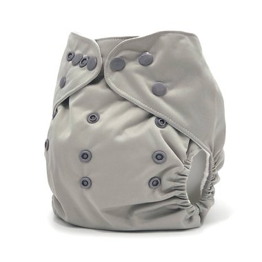 Side image of a grey pocket cloth diaper in the color named Stormy.