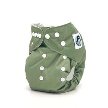 Side image of a green pocket cloth diaper in the pattern named Sage. Part of the Jolie Fleur Collection by Bubble Butt Baby.
